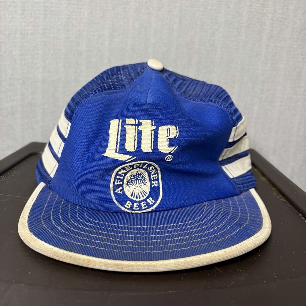 Vintage Miller Lite 3 Stripe Trucker Hat Cap USA Mesh Snapback **FOR REPAIR ONLY